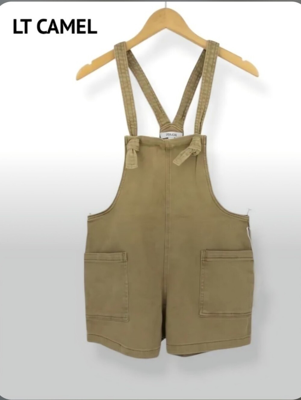 Zenana Outfitters Light Camel/Tan Denim Short Overalls w/Knotted Straps Sz S,M,L